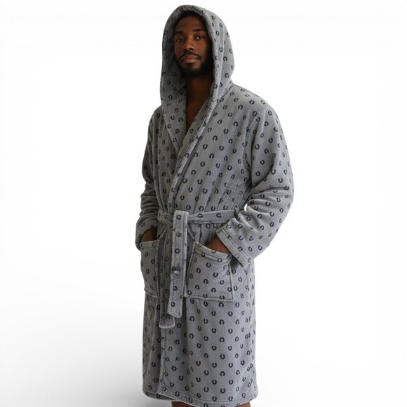 True Religion Men's Plush Robe Pockets Charcoal Monogram Christmas Gift Him NWT - Picture 2 of 13